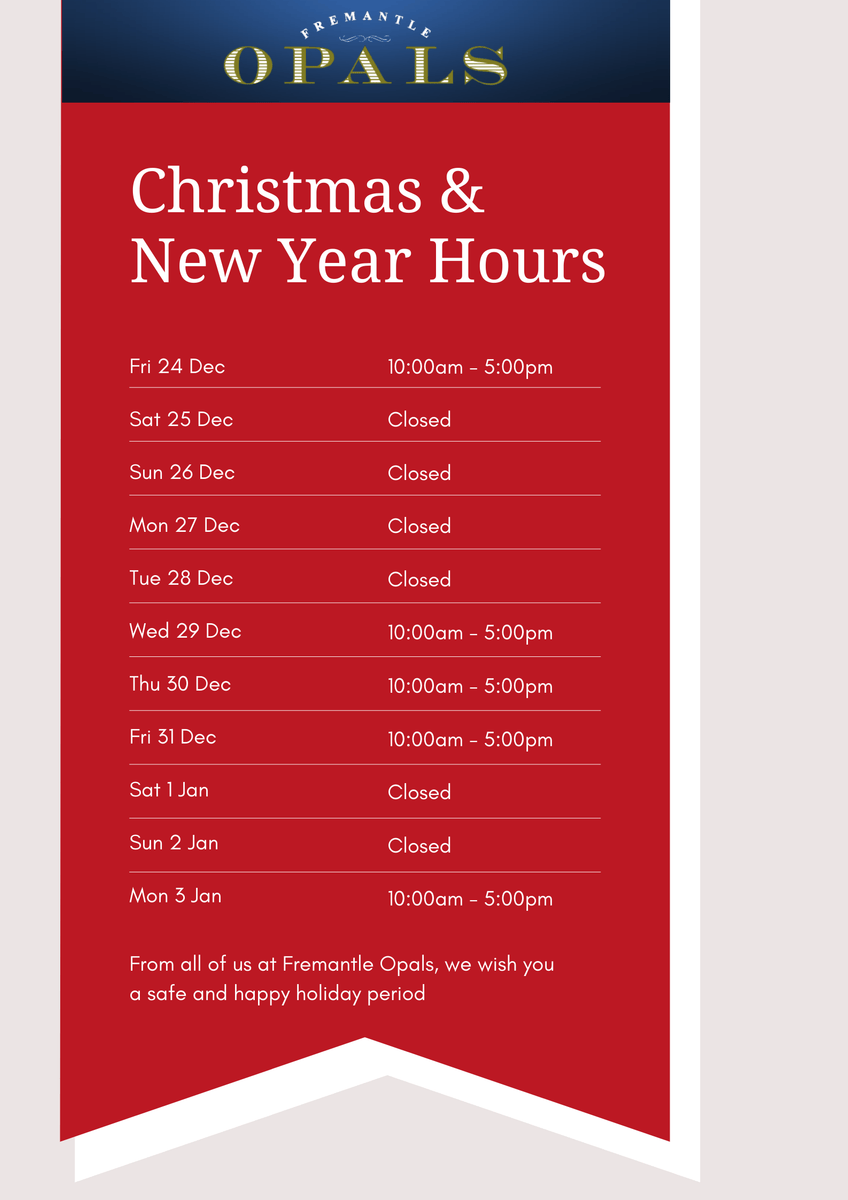 Holiday Trading Hours 2021/2022 Fremantle Opals