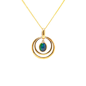 9ct Yellow Gold Opal Pendant with Green and Blue Flashes | Fremantle Opals