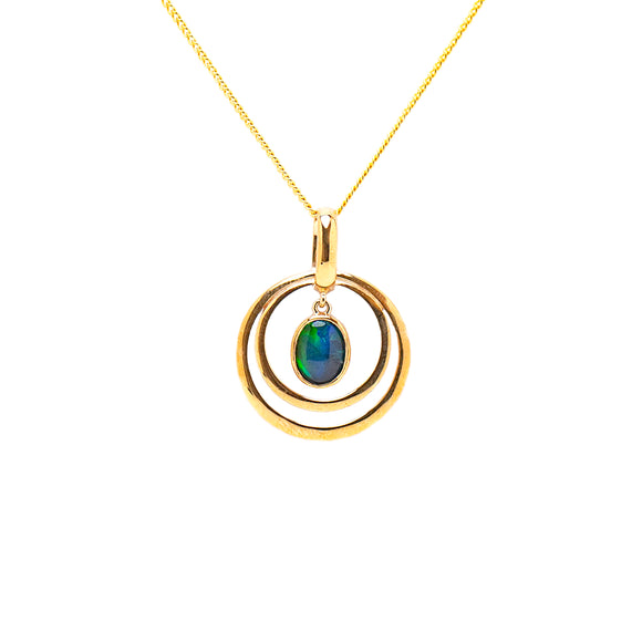 9ct Yellow Gold Opal Pendant with Green and Blue Flashes | Fremantle Opals