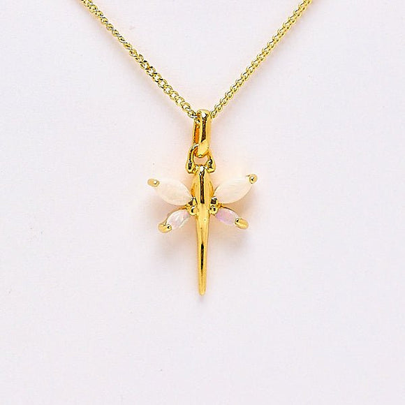 Gold Plated Solid Opal Dragonfly Pendant
