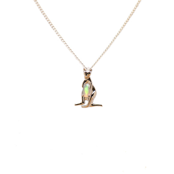 Sterling Silver Light Opal Kangaroo Pendant | Symbolic Australian Wildlife Design | Fremantle Opals
