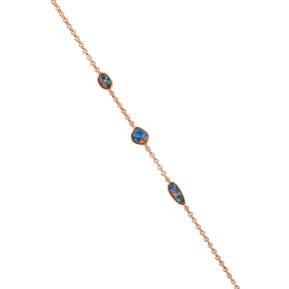 Rose Gold Plated Sterling Silver Opal Bracelet with Red, Orange, Blue, and Green Opals | Fremantle Opals
