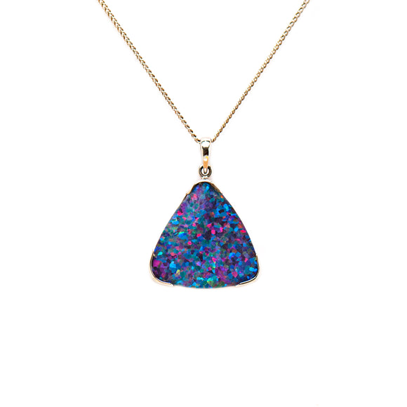 8ct White Gold Opal Pendant | Triangle Cut Doublet Opal | Blue, Aqua, Purple, Magenta Hues | Half Bezel Set | Fremantle Opals