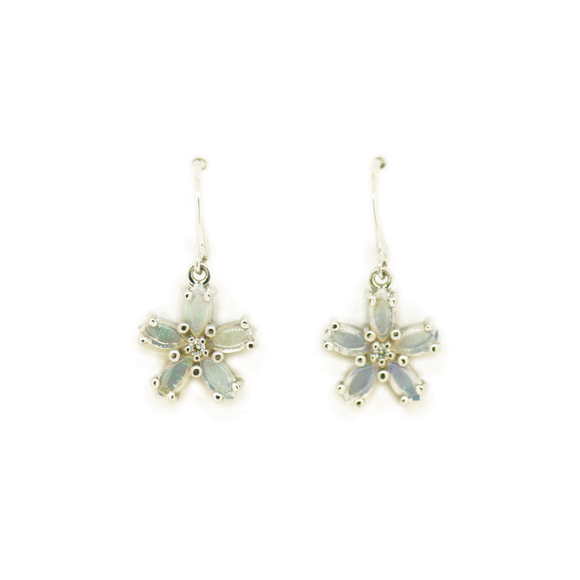 Sterling Silver Solid Opal Flower Earrings