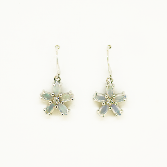 Sterling Silver Solid Opal Flower Earrings