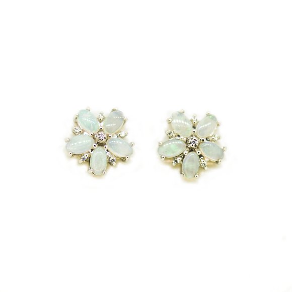 Sterling Silver Solid Opal Flower Earrings