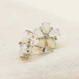 Sterling Silver Solid Opal Flower Earrings