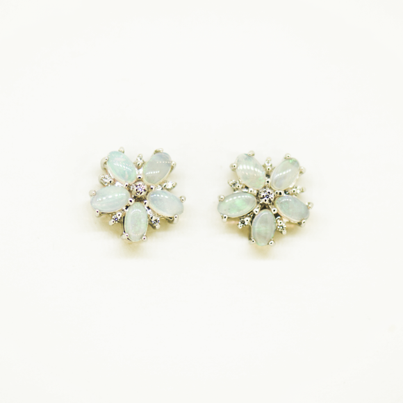 Sterling Silver Solid Opal Flower Earrings