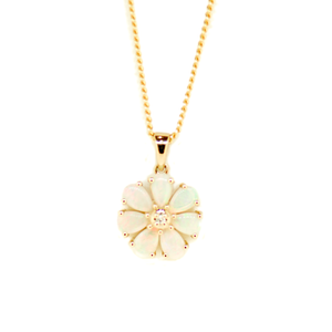 9ct Yellow Gold Solid Opal Flower Pendant