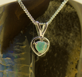9ct White Gold Solid Opal Heart Pendant