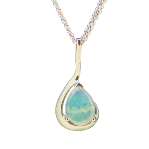 9ct White Gold Solid Opal Pendant
