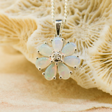 9ct White Gold Solid Opal Flower Pendant