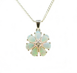 9ct White Gold Solid Opal Flower Pendant