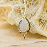 9ct  White Gold Solid Opal Pendant
