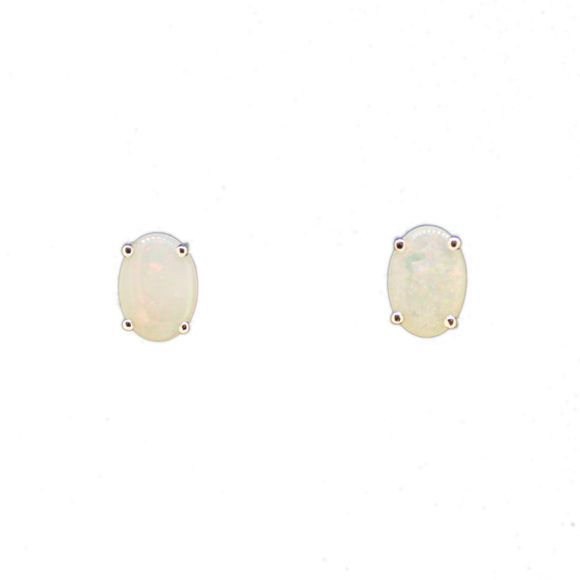 9ct White Gold Solid Opal Earrings
