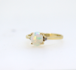 18ct Yellow Gold Lightning Ridge Opal Ring with Diamonds