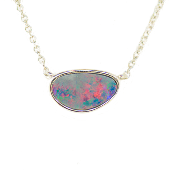 Sterling Silver Doublet Opal Pendant with Chain