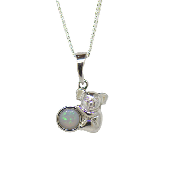 Sterling Silver Solid Opal Koala Pendant