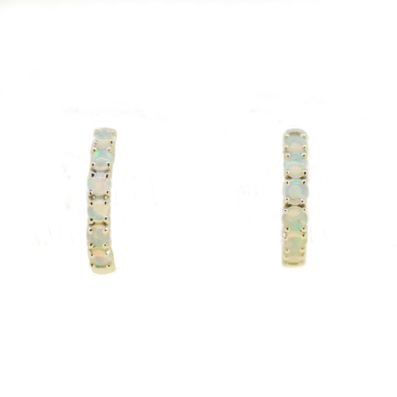 9ct White Gold Solid Opal Huggie Earrings