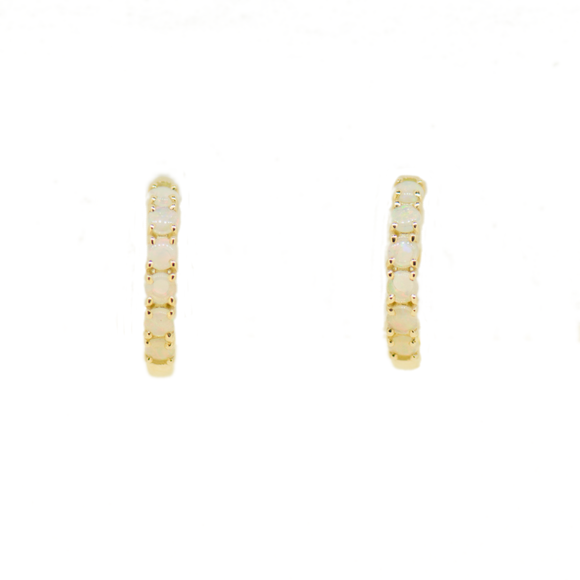 9ct Yellow Gold Solid Opal Huggie Earrings