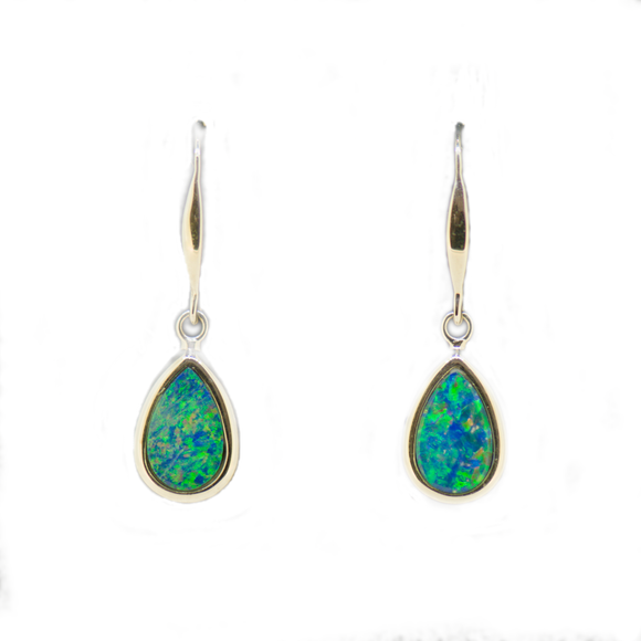 14ct White Gold Doublet Opal Hook Earrings