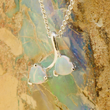 Solid twin Opal Pendant in White Gold