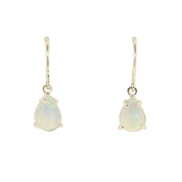 9ct White Gold Solid Opal Hook Earrings