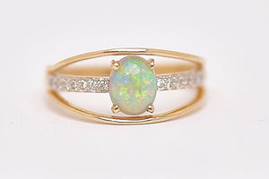 9ct Yellow Gold Crystal Opal Ring with Diamonds
