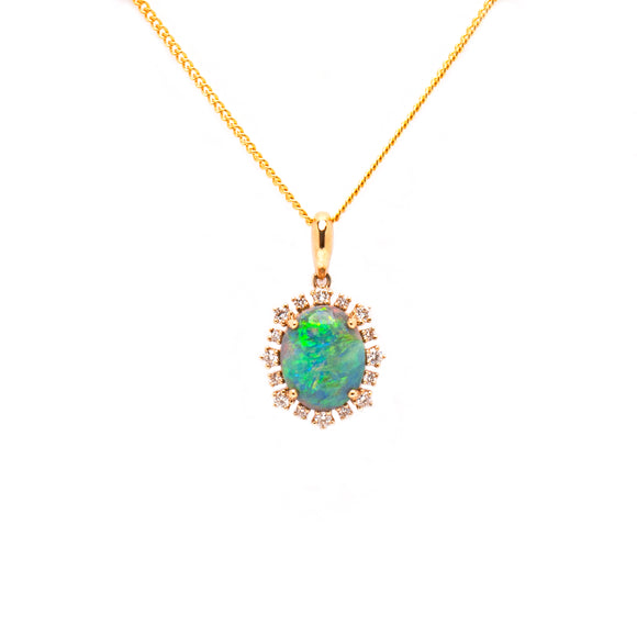 Black Opal Pendant in 14ct Yellow Gold