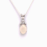 Sterling Silver Solid Opal Pendant with Cubic Zirconia