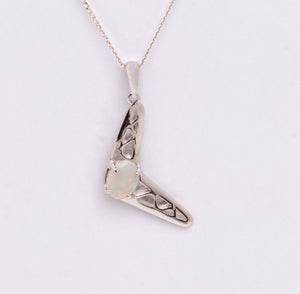 Sterling Silver Solid Opal Boomerang Pendant