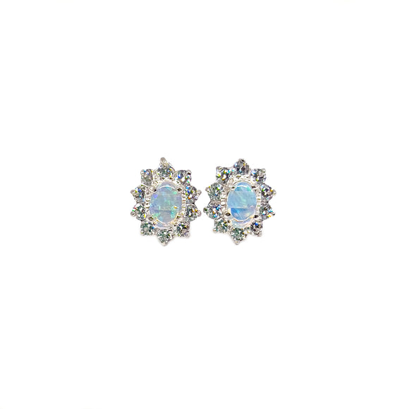 Sterling Silver Crsytal Opal Earrings with Cubic Zirconia - Fremantle Opals