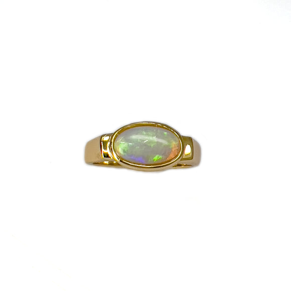 Gold Plated Solid Light Opal Ring - Fremantle Opals