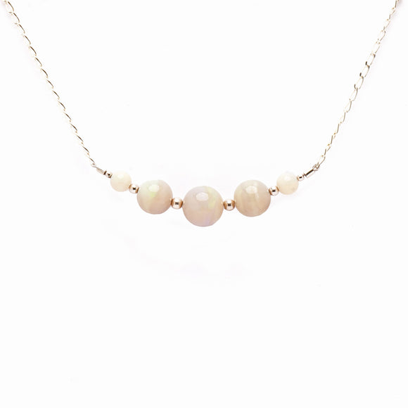 Sterling Silver White Opal Bead Necklace