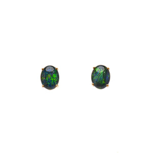 9ct Yellow Gold Triplet Opal Earring Studs | Cabochon Cut | Green, Red, Orange, and Blue | Claw Set - Fremantle Opal
