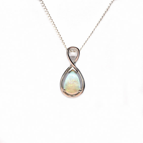 Sterling Silver Crystal Opal Teardrop Pendant with Green and Orange