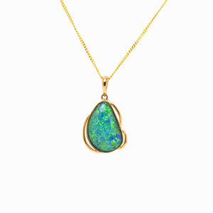 9ct Yellow Gold Triplet Opal Pendant - Free-form cut opal with green, blue, and flashes of orange, bezel set in exquisite gold. | Fremantle Opals