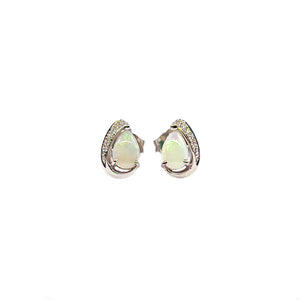 Sterling Silver White Opal Stud Earrings with Cubic Zirconia - Fremantle Opals