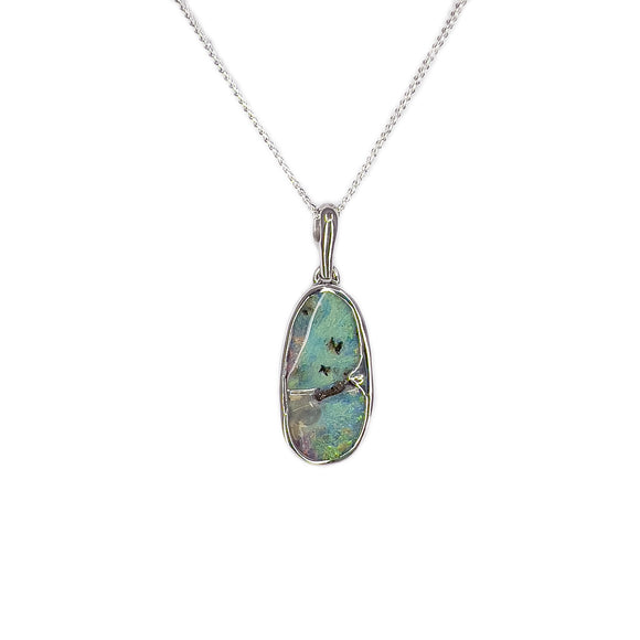 Sterling Silver Boulder Opal Pendant | Shifting Pastel Colors | Bezel Set | Free-Form Cut | Dynamic Opal Beauty - Fremantle Opals