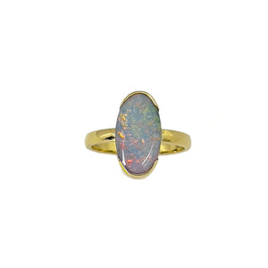18ct Yellow Gold Boulder Opal Ring with Red, Orange and Green - Fremantle Opals