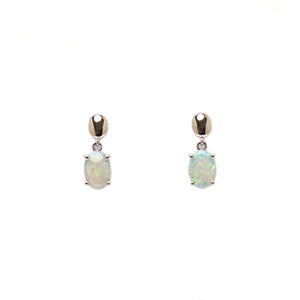 14ct White Gold Crystal Opal Earrings | Cabochon Cut | Claw Set | Green - Fremantle Opals