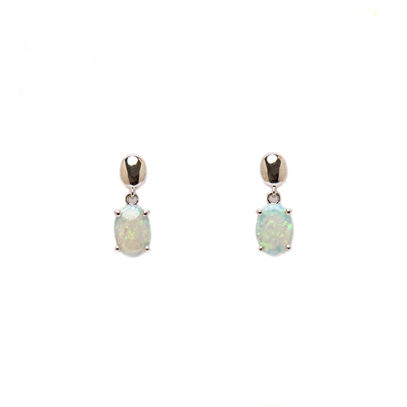 14ct White Gold Crystal Opal Earrings | Cabochon Cut | Claw Set | Green - Fremantle Opals