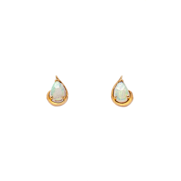 14ct Yellow Gold White Opal Earrings | 0.48cts | Green and Orange Flashes | Pear Cut | Claw Set | Fremantle Opals