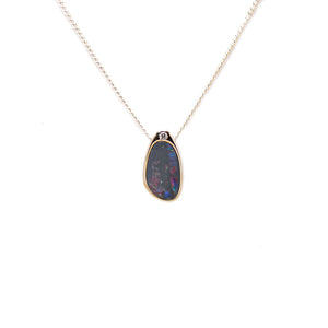 Sterling Silver Opal Doublet Pendant with Cubic Zirconia | Blue, Red, Green Flashes | Free-Form Cut | Bezel Set | Fremantle Opals
