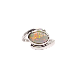 Sterling silver ring showcasing a vibrant Australian light opal with a dynamic display of fiery colors, set in a sleek and modern band. | Fremantle Opals