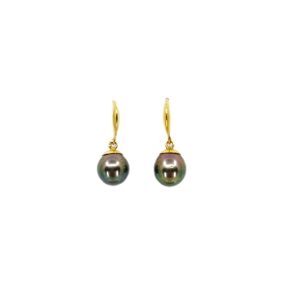 18ct Yellow Gold Tahitian Pearl Drop / Hook Earrings